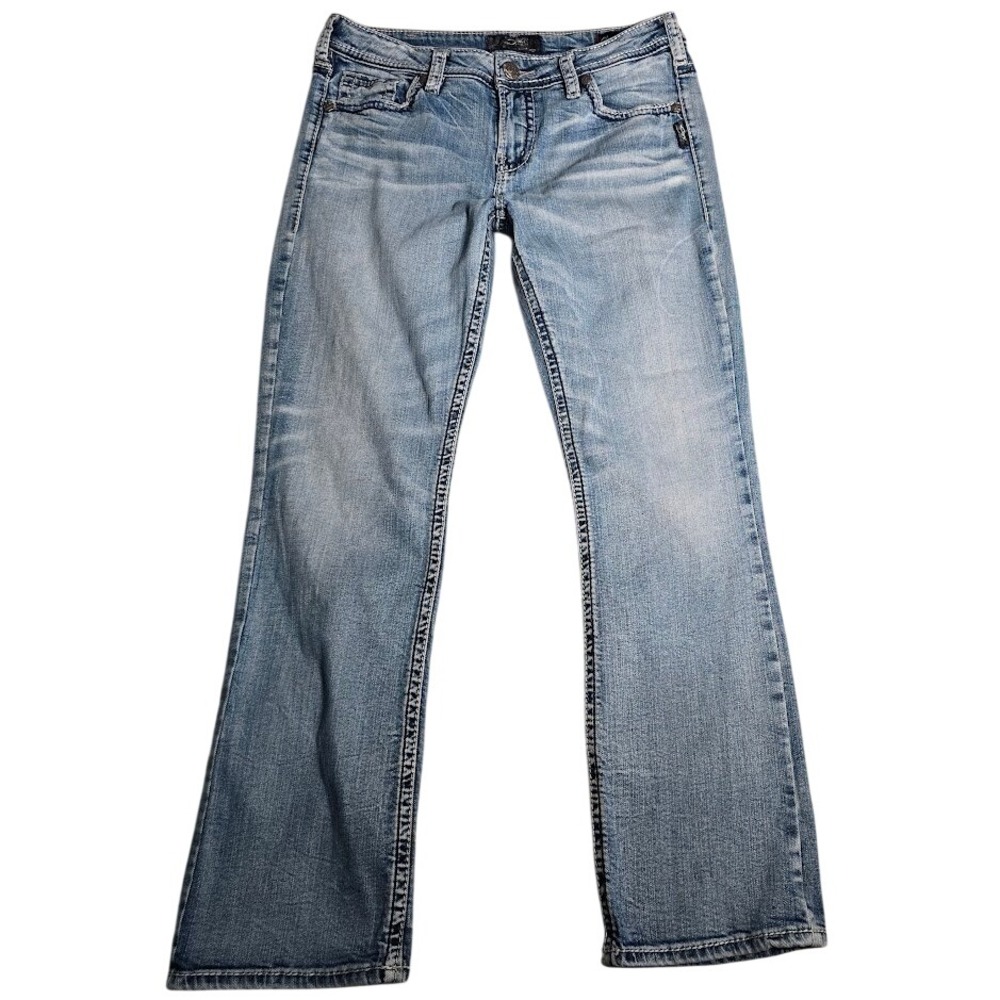 Y2K Silver Jeans Co Womens 33X31 Light Wash Bootcut Whiskered Faded Denim Jeans